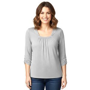 DKNY Soft Jersey Knit Top Gray 3/4 Sleeve Basic Size XL